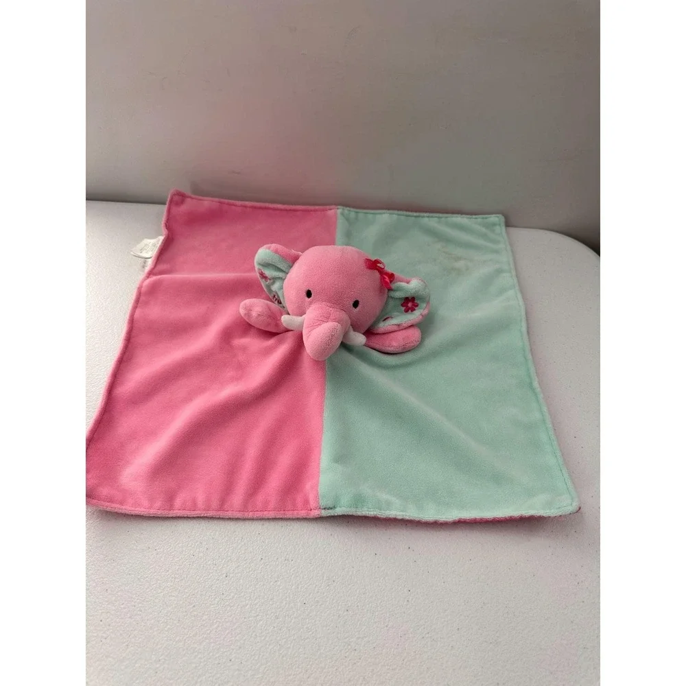 Okie Dokie Pink & Mint Elephant Plush Lovey Baby Security Blanket 14